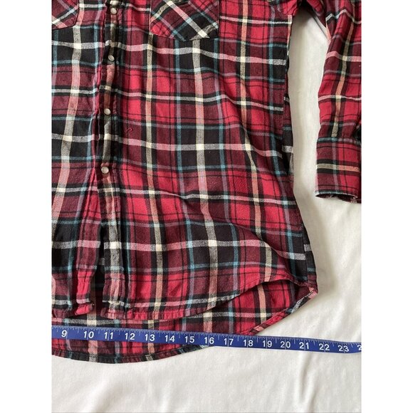 Plaid Western Wear Red & Black Flannel Button-Up Shirt With Pearl Snaps - Size M - Picture 2 of 11